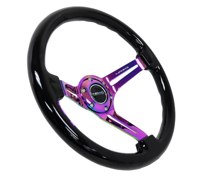 NRG Reinforced Steering Wheel 350mm 3in Deep Black Wood Matte Spoke Neochrome... - Image 2