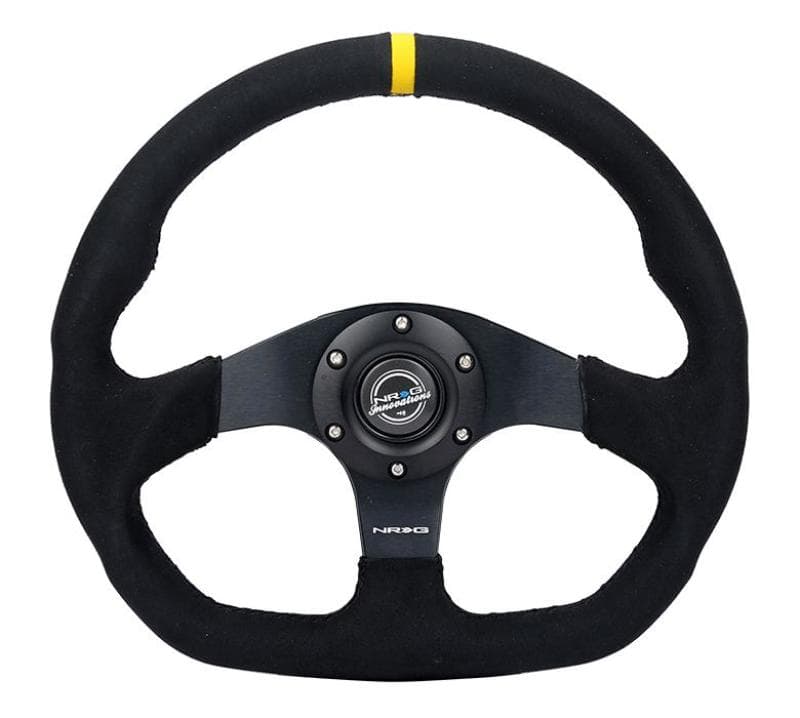 NRG Reinforced Steering Wheel 320mm Flat Bottom Sport Alcantara Dual Push But...