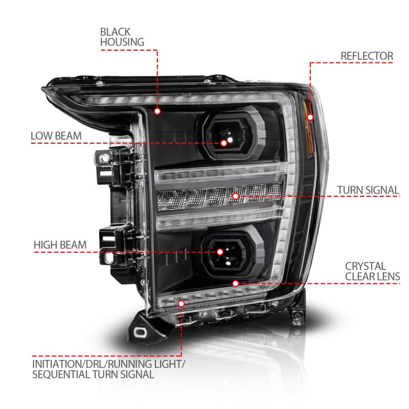 ANZO Projector Headlights for Chevy C6 Clear Lens Black Housing LED Pair - Image 4