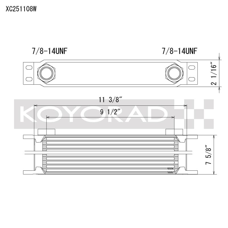 Koyo Oil Cooler 25 Row 11.25in x 7.5in x 2in with AN-10 ORB Provisions