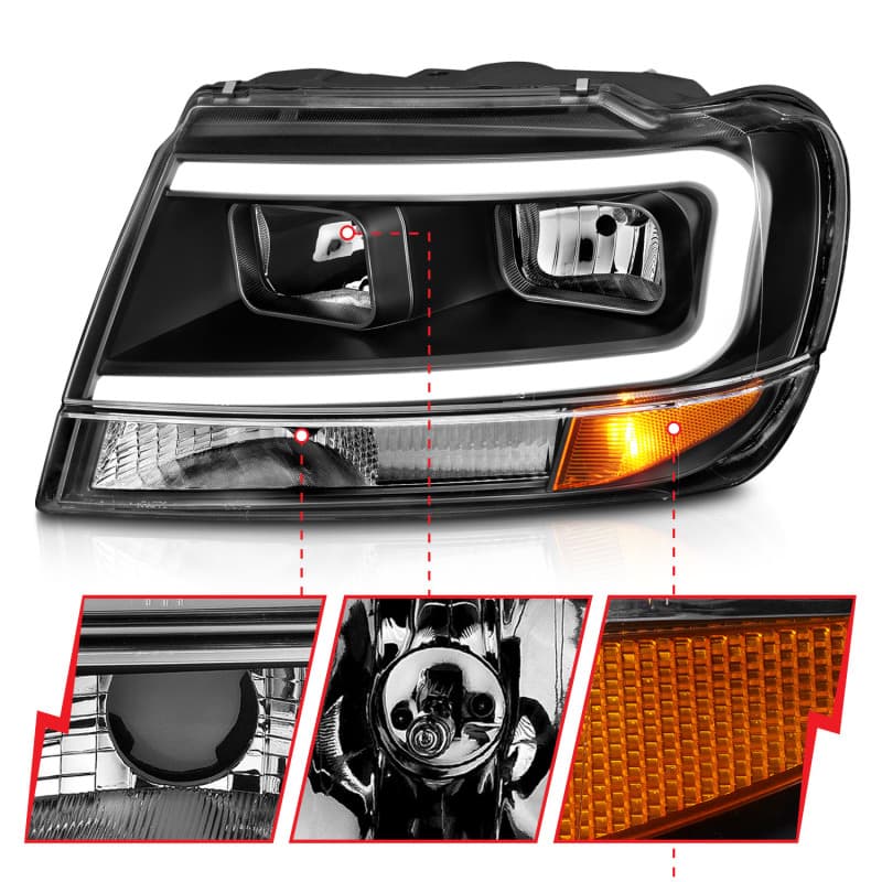 ANZO Crystal Headlights Set for Chevy C6 Clear Lens Black Housing 2pc - Image 4