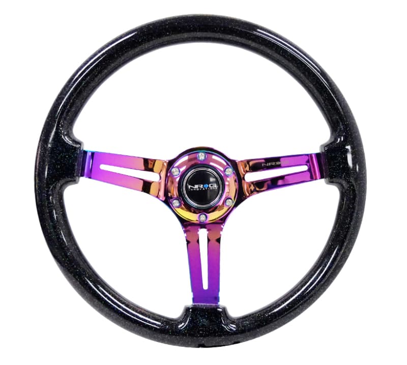NRG Reinforced Steering Wheel 350mm 3in Deep Black Multi Color Flake Neochrom...