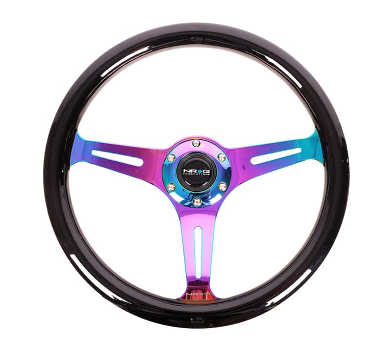 NRG Steering Wheel Classic Wood Grain 350mm Black Grip Neochrome 3-Spoke