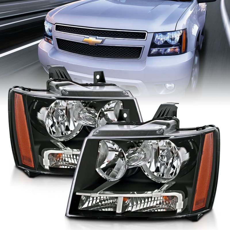 ANZO Crystal Headlight Set for Chevy C6 Clear Lens Black Housing Pair