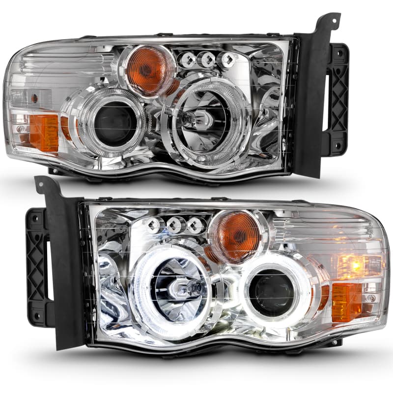ANZO Projector Headlights with Halo Clear Amber Lens Chrome Housing Pair - Image 3