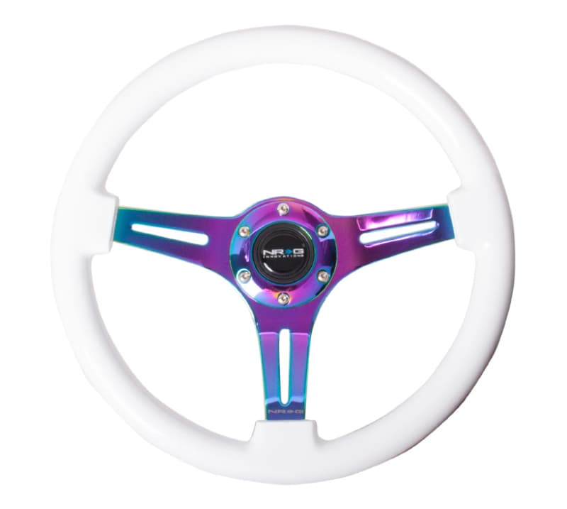 NRG Steering Wheel Classic Wood Grain 350mm White Grip Neochrome 3-Spoke