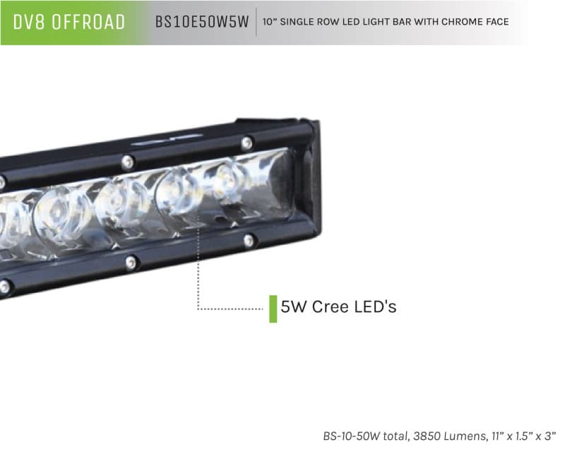 DV8 Offroad 10" LED Light Bar 50W Spot IP68 Polycarbonate Lens Slim Design - Image 4
