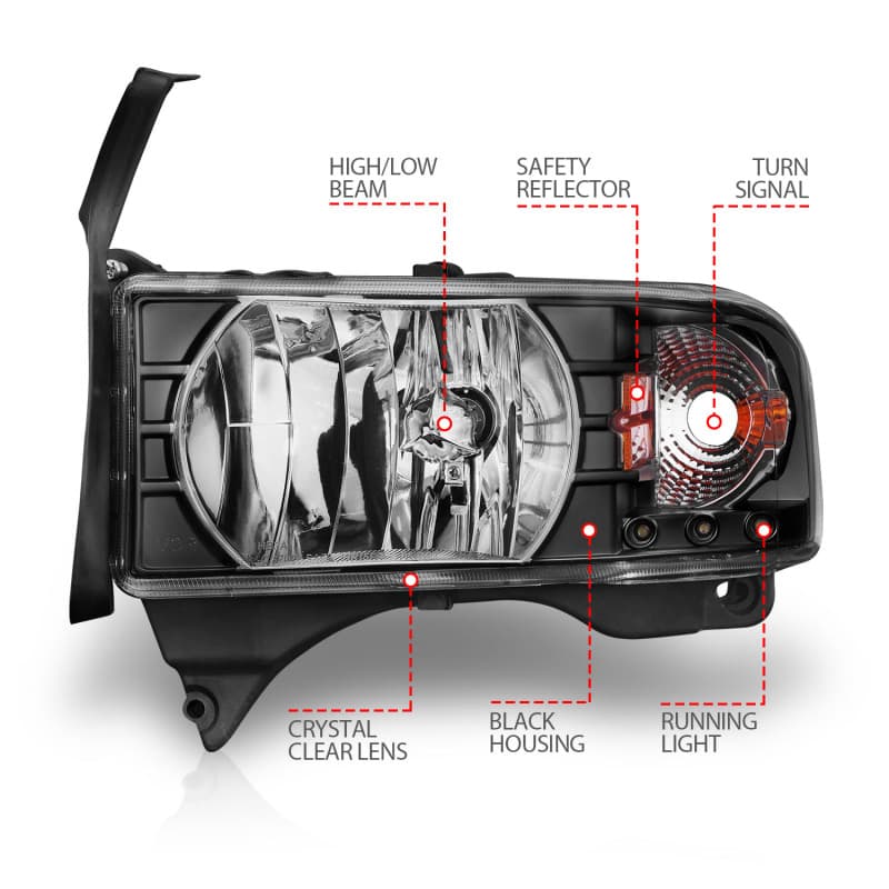 ANZO Crystal Headlights for Ram Models Clear Lens Black Housing Pair LED - Image 5