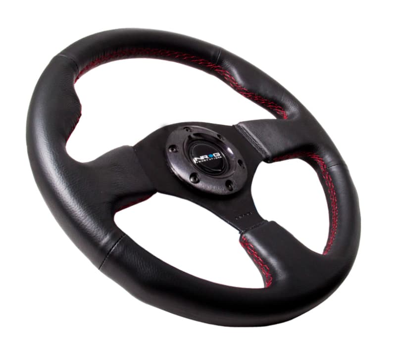 NRG Reinforced Steering Wheel 320mm Leather Red Stitch - Image 2