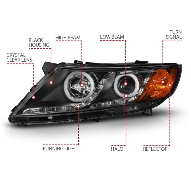 ANZO Projector Headlights for Chevy C6 Pair Clear Lens Black Housing Halo - Image 5
