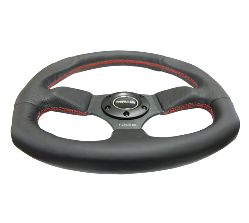 NRG Reinforced Steering Wheel 320mm Horizontal 330mm Vertical Leather Red Sti... - Image 3