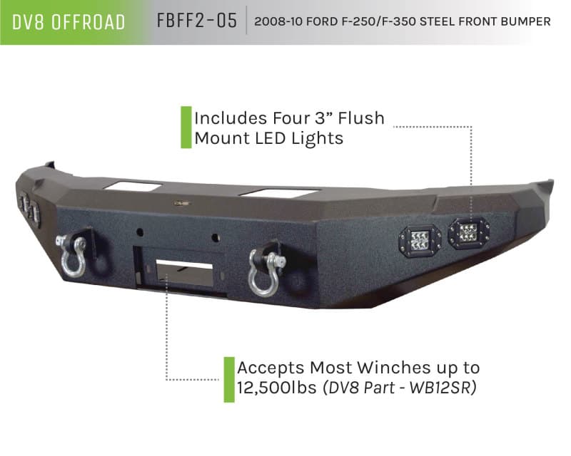 DV8 Offroad Front Bumper for Trucks 3/16" Steel 12,500 lbs Winch Capacity - Image 4