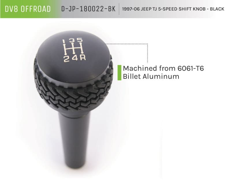 DV8 Offroad Shift Knob for 1997-06 Jeep TJ Billet Aluminum Tired Tread Grip - Image 4