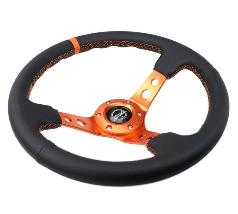 NRG Steering Wheel 350mm 3in Deep for Chevy C6 Black Leather Orange Stitching