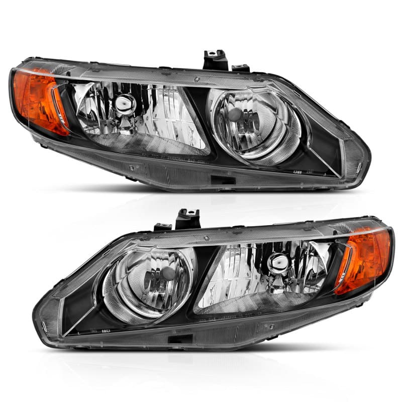 ANZO Crystal Headlight Set Clear Lens Black Housing Pair