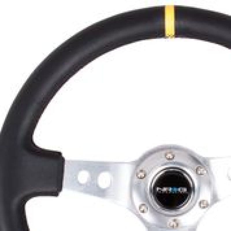 NRG Reinforced Steering Wheel 350mm 3in Deep Black Leather Single Yellow CM