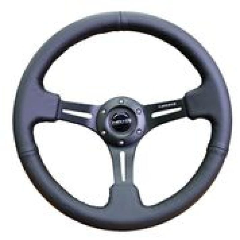 NRG Reinforced Steering Wheel 350mm 3in Deep Black Leather Black Stitching - Image 2