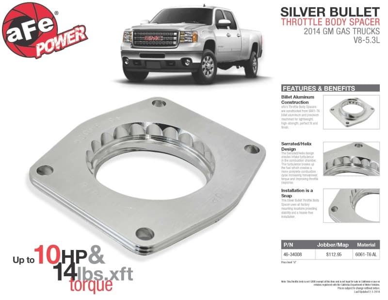 aFe Silver Bullet Throttle Body Spacer for GM 1500 Aluminum 6061-T6 - Image 3