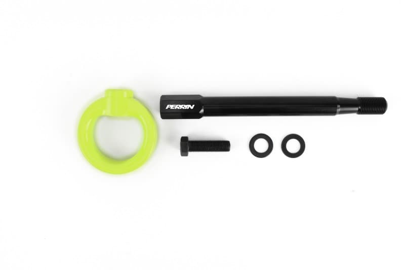 Perrin Performance Tow Hook Kit for 08-14 Subaru WRX STI Neon Yellow Front - Image 4