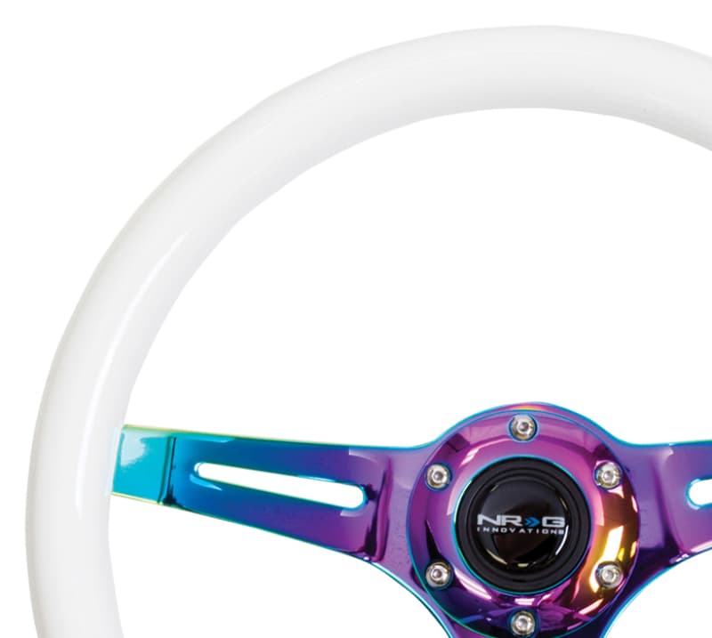 NRG Steering Wheel for Universal 350mm Classic Wood Grain Glow Green Grip Neo... - Image 2
