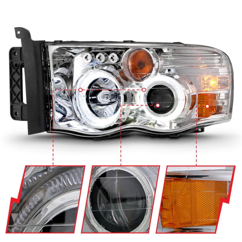 ANZO Projector Headlights with Halo Clear Amber Lens Chrome Housing Pair - Image 5