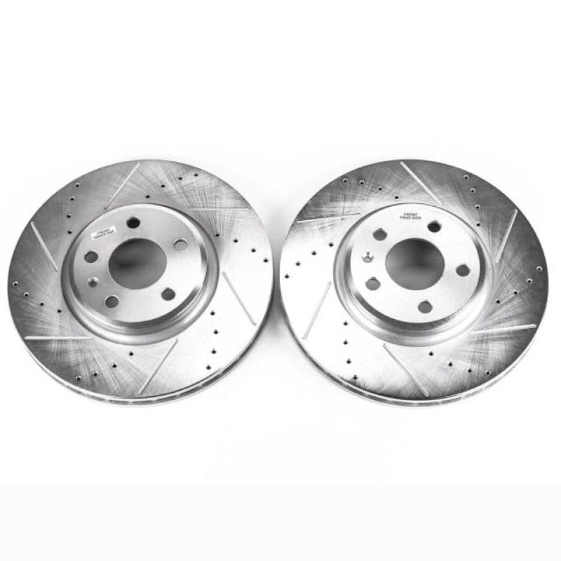 PowerStop Drill/Slot Brake Rotor for Chevy C6 Cross-Drilled Silver Zinc Plated