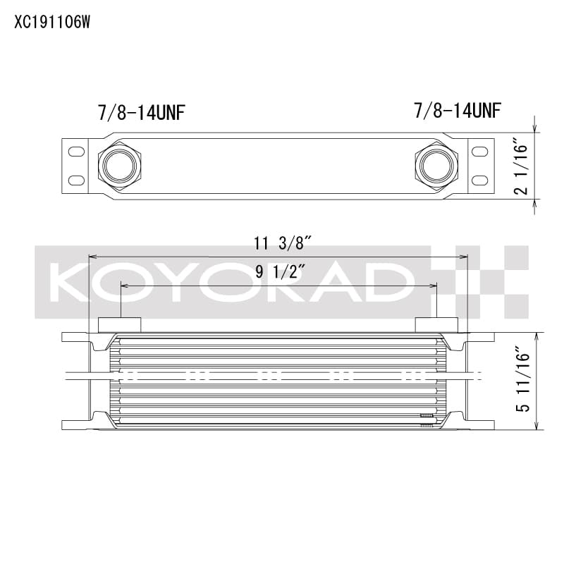 Koyo Oil Cooler 19 Row 11.25in x 5.75in x 2in with AN-10 ORB Provisions