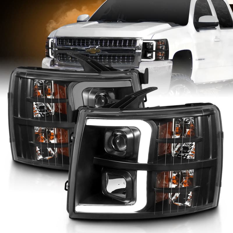 ANZO Projector Headlight Set for Chevy C6 Clear Lens Chrome Housing Pair