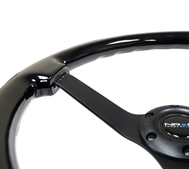 NRG Reinforced Steering Wheel 350mm 3in Deep Black w/ Black Chrome 3-Spoke - Image 3
