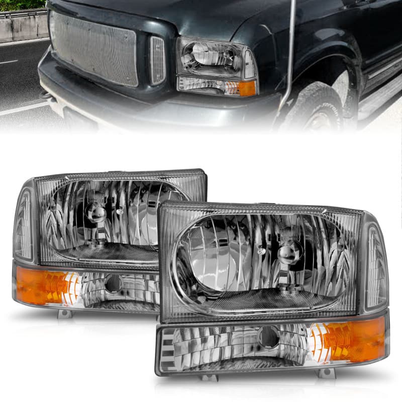 ANZO Crystal Headlight Set for Chevy C6 Clear Lens Chrome Housing Pair