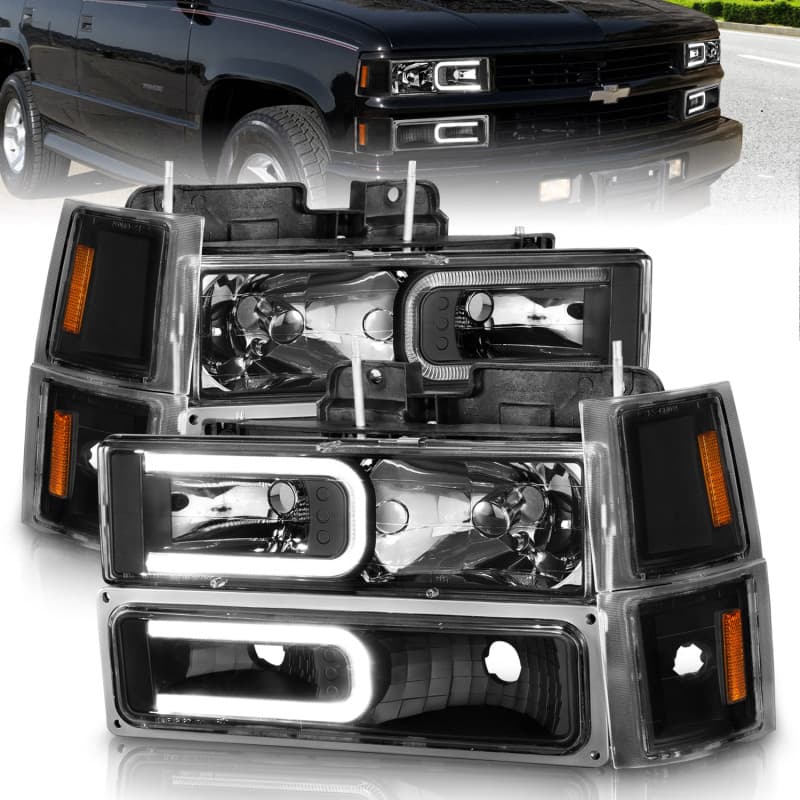 ANZO Crystal Headlights Set for Chevy C6 Clear Lens Black Housing 2 pc - Image 2