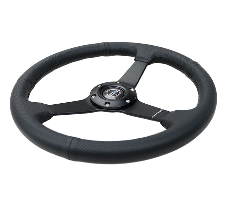 NRG Sport Steering Wheel 350mm 1.5in Deep Black Leather Matte Black Spokes - Image 3