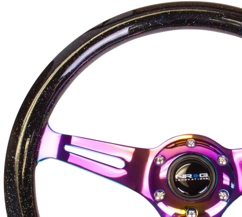 NRG Steering Wheel Classic Wood Grain 350mm Black Sparkle Neochrome 3-Spoke - Image 2