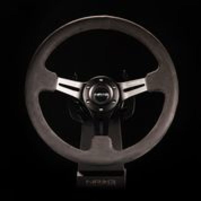 NRG Steering Wheel 350mm 3in Deep Black Leather Alcantara Stitching - Image 3