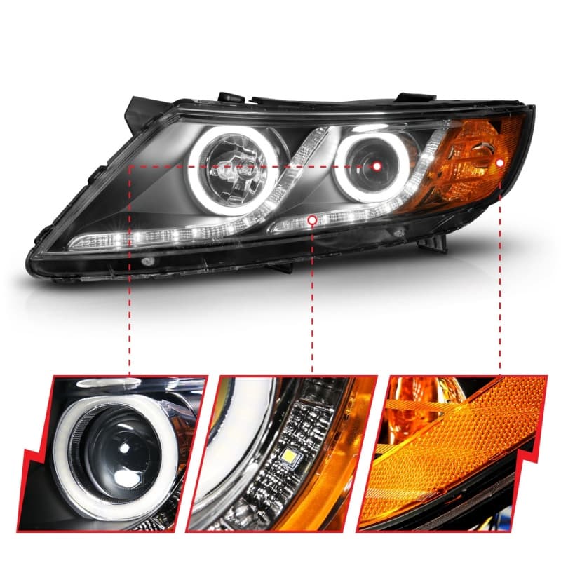 ANZO Projector Headlights for Chevy C6 Pair Clear Lens Black Housing Halo - Image 4