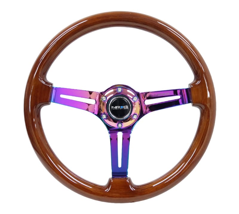 NRG Reinforced Steering Wheel 350mm Brown Wood Black Matte Spoke Neochrome Ce...