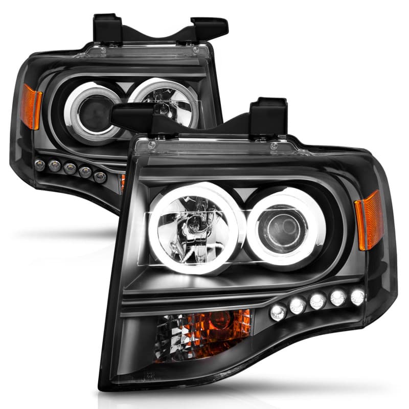 ANZO Projector Headlight Set for Chevy C6 with Halo Clear Lens Black Housing - Image 2