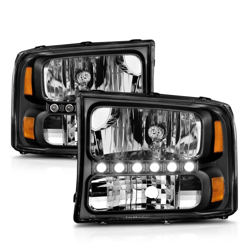 ANZO Crystal Headlights for Chevy C6 Clear Lens Black Housing w/ LED Strip Pair - Image 3