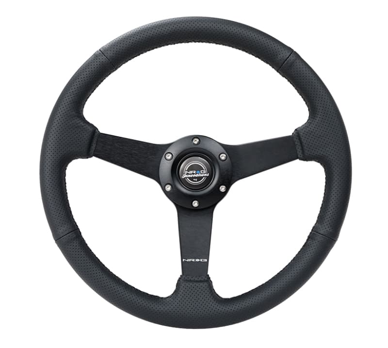 NRG Sport Steering Wheel 350mm 1.5in Deep Black Leather Matte Black Spokes