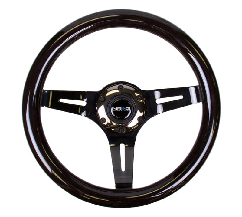 NRG Steering Wheel Classic Wood Grain 310mm Black w/ Black Chrome 3-Spoke