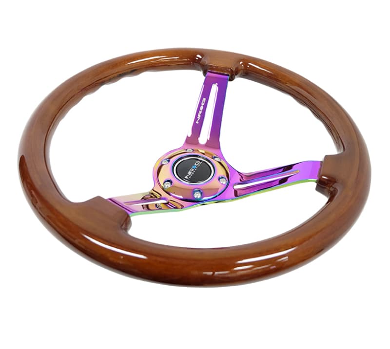NRG Reinforced Steering Wheel 350mm Brown Wood Black Matte Spoke Neochrome Ce... - Image 3