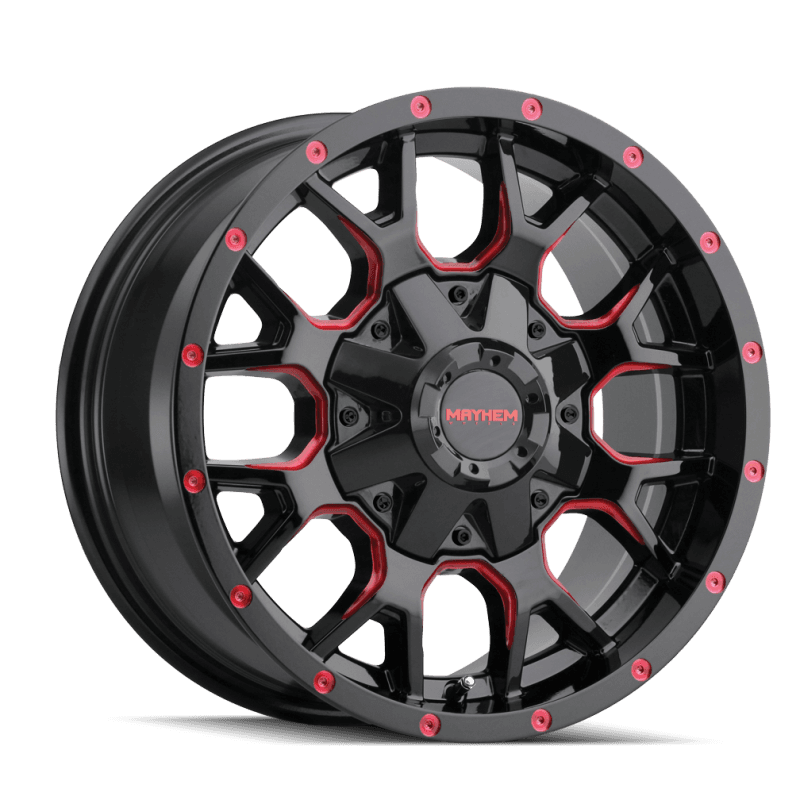 Mayhem Warrior 8015 17x9 5x127 18mm Offset 87mm Hub Black Prism Red Wheel
