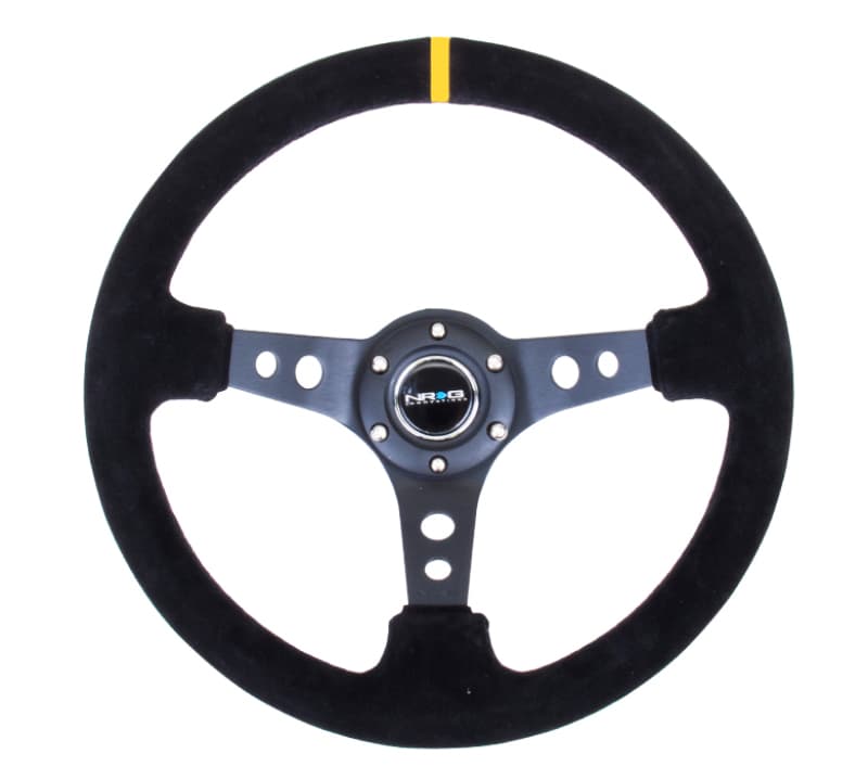 NRG Reinforced Steering Wheel 350mm 3in Deep Black Suede Single Yellow CM