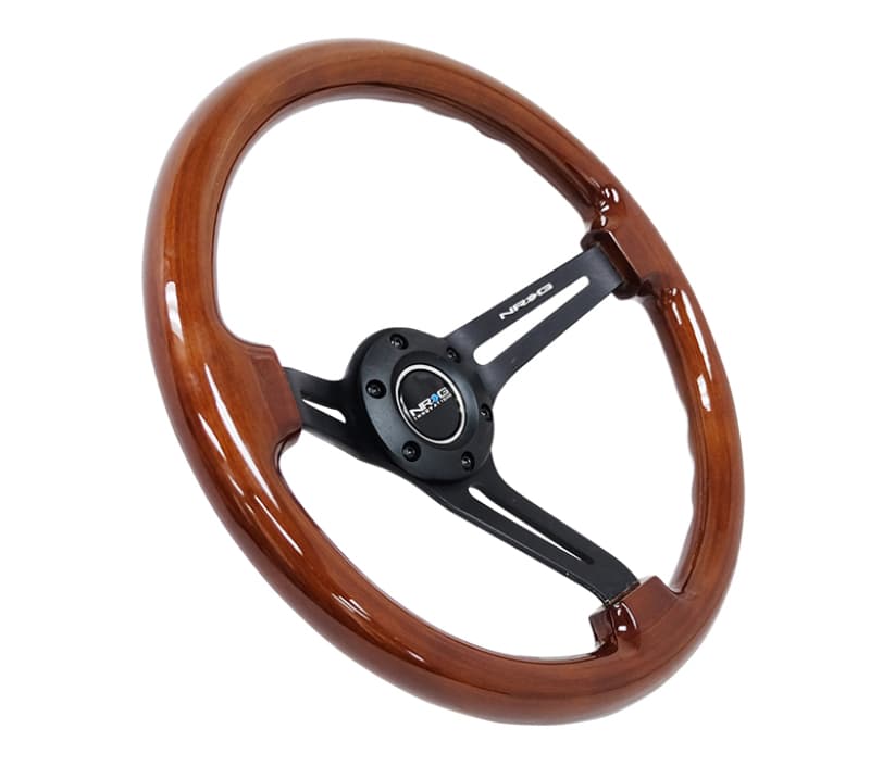 NRG Reinforced Steering Wheel 350mm 3in Deep Brown Wood Black Matte Spoke - Image 2
