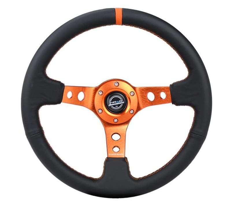 NRG Steering Wheel 350mm 3in Deep for Chevy C6 Black Leather Orange Stitching - Image 3