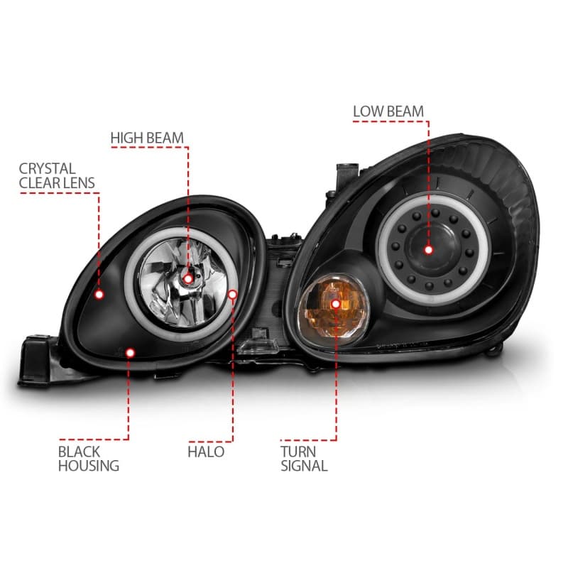 ANZO Projector Headlights for 4Dr Non HID Models Pair Clear Lens Black Housing - Image 5