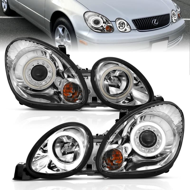 ANZO Projector Headlights for 4Dr Non HID Models Pair Halo Clear Lens Chrome