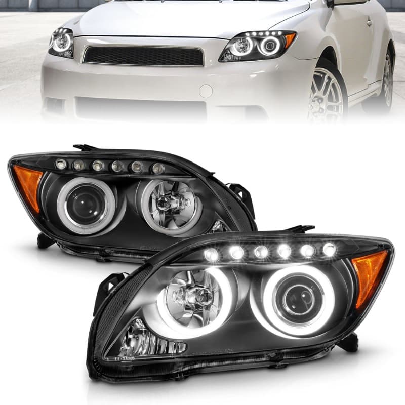 ANZO Projector Headlight Set for Chevy C6 Halo Clear Lens Black Housing Pair