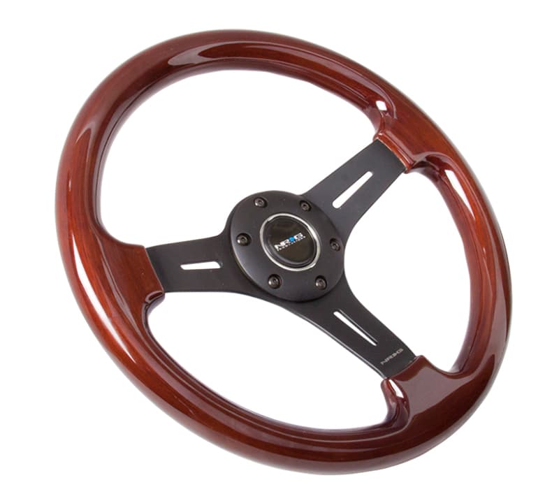 NRG Steering Wheel Classic Wood Grain 330mm Matte Black 3-Spoke - Image 2