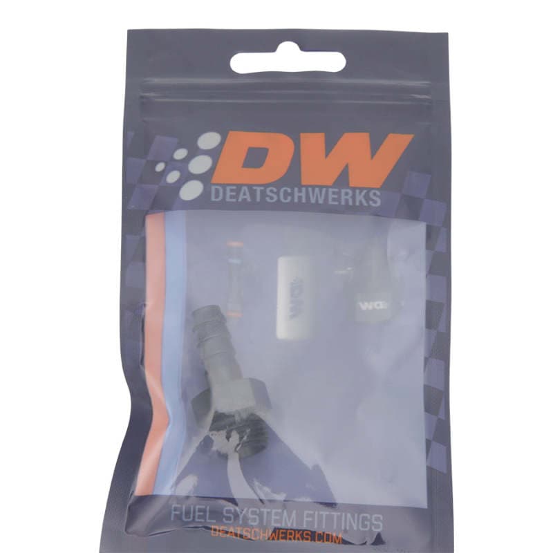 DeatschWerks 6AN ORB to 5/16in Triple Barb Adapter with O-Ring Matte Black - Image 2